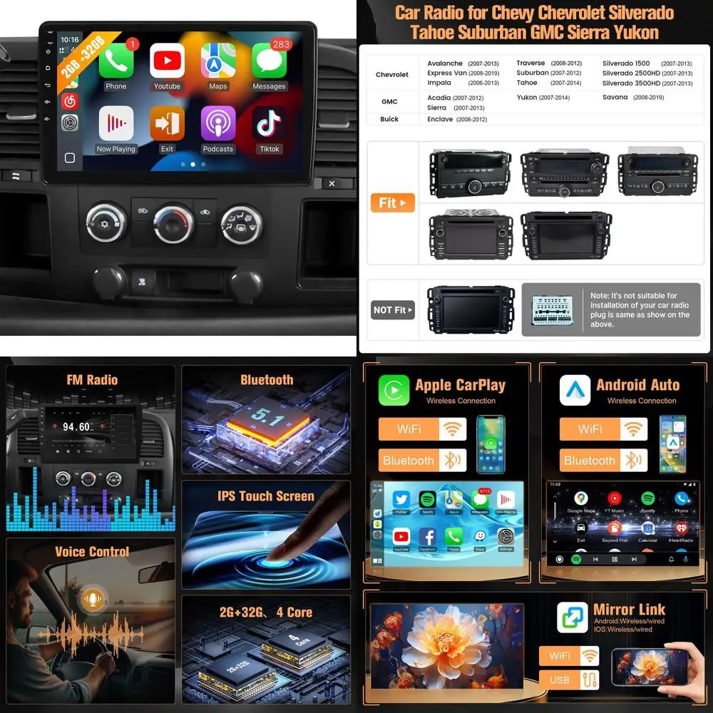 

Android12 Car Radio for Chevy Chevrolet Silverado Tahoe Suburban GMC Sierra Yukon Stereo, 10.1inch Touch Screen for Silverado Ta