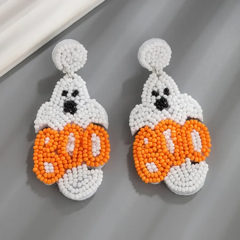 Rice bead earrings All Saints' Day Play tricks Ghost Pumpkin Spider Hand knitting Bohemia Design Tide Simple Beaded earrings