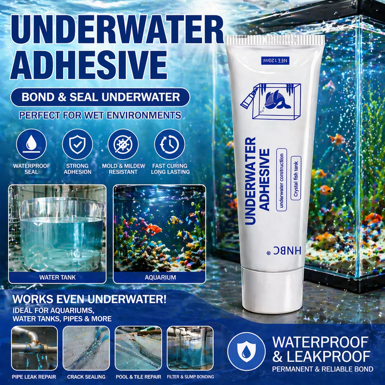 60ML Underwater Sealant Waterproof Leak Repair Adhesive for Aquarium Fish Tank Underwater Equipment