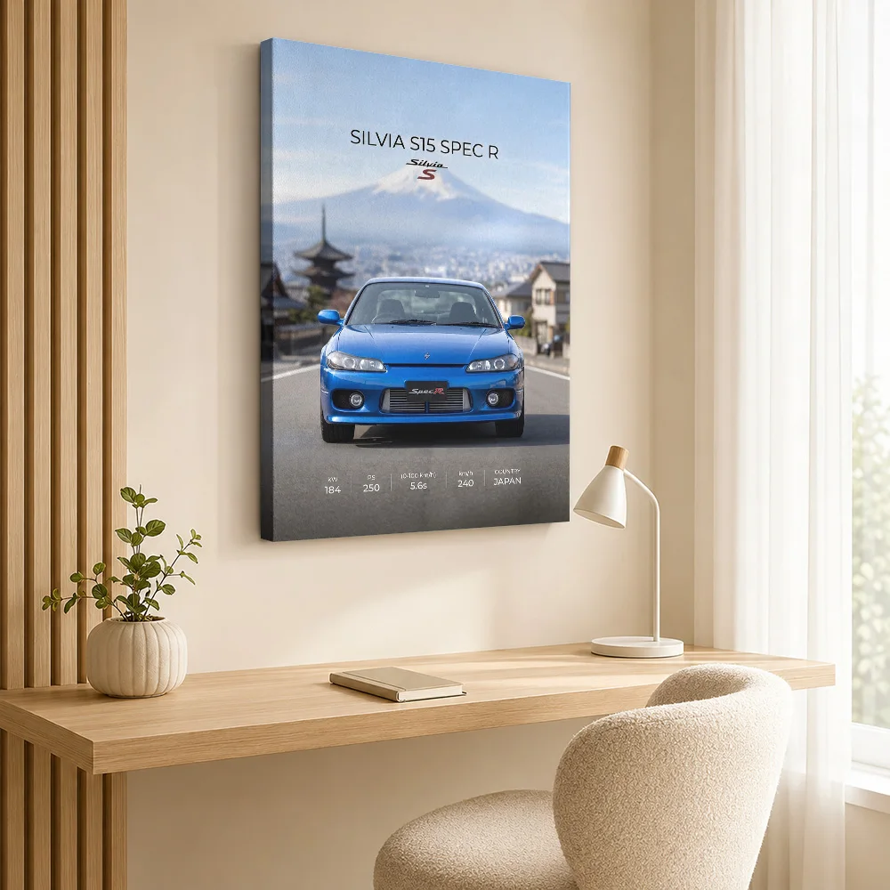 Japanese Silvia S15 Spec R Car Framed Canvas Print Personalized Photo Detailed Roadside Illustration Wall Art For Home Study