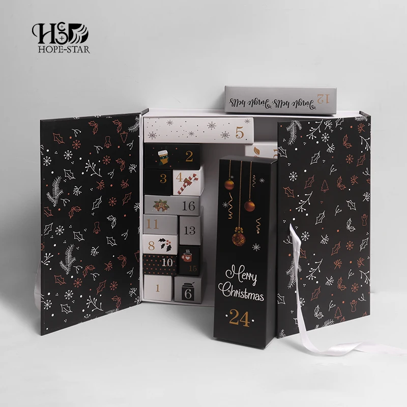 Customization.Christmas Empty Paper Cardboard Packaging Mistery Box Gift 24 Days Advent Calendar Boxes Custom