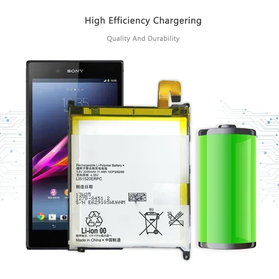 LIS1520ERPC baterai ponsel pengganti, untuk Sony Xperia Z Ultra XL39 XL39H C6802 C6806 C6833 3000mAh Baterai + Alat Gratis