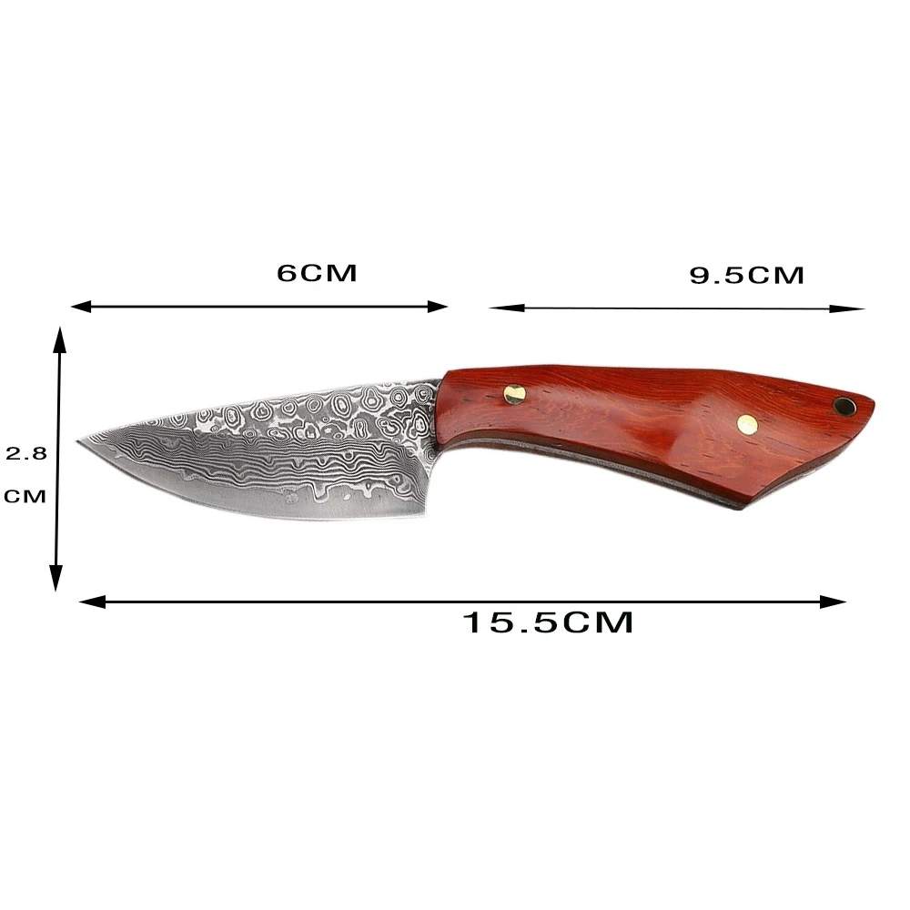 VG10 Damasco Aço Caça Faca, Sobrevivência, Sândalo Punho, Lâmina Fixa, Acampamento, Cozinha, Frutas, Outdoor Bolso, Ferramenta EDC