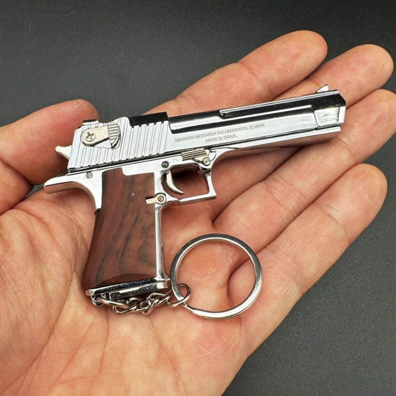 New 1:3 Scale Metal Desert Eagle Gun Model with Faux Wood Grain Handle, Detachable Toy, Pop-out Keychain.