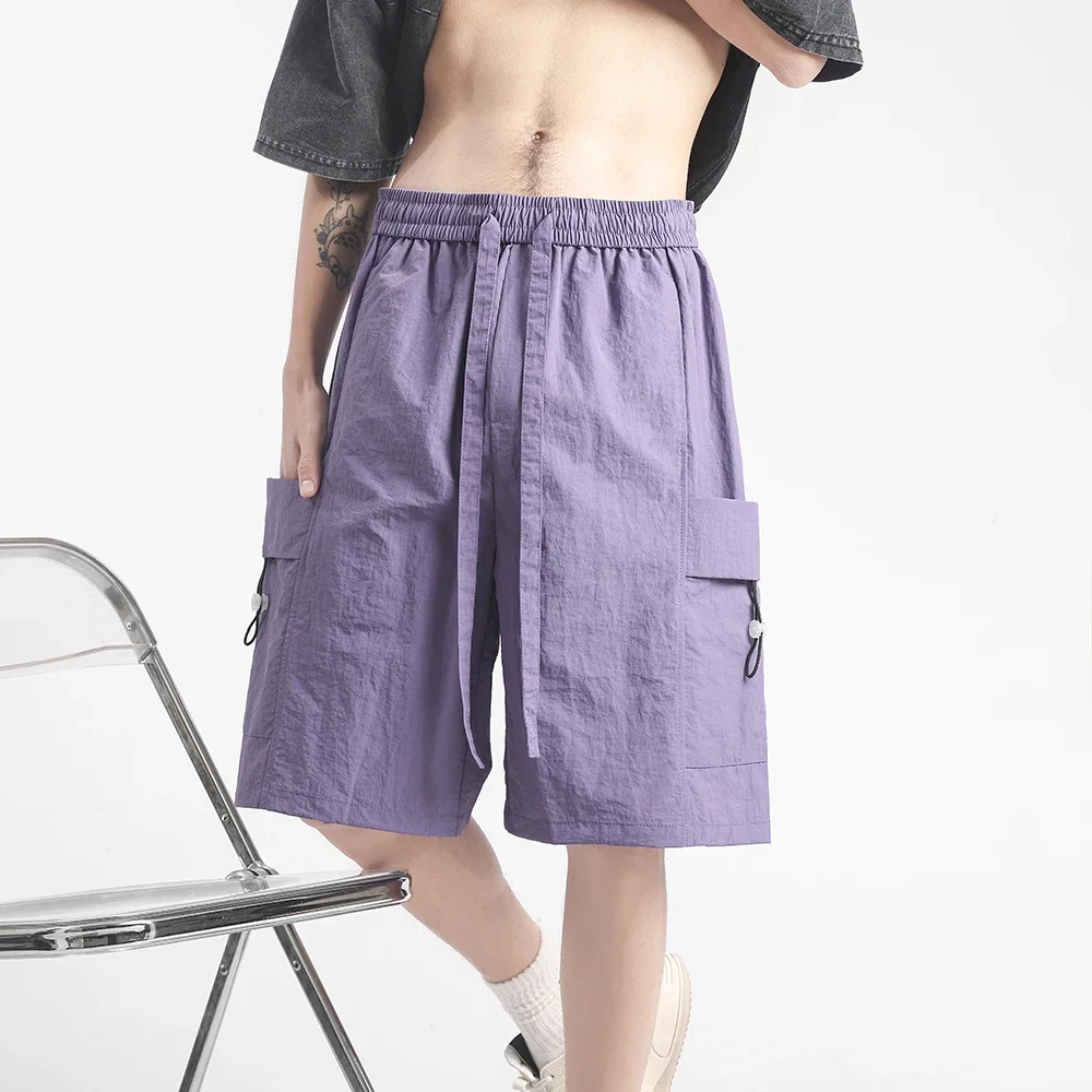 

LIBIELIY новые летние тканые быстросохнущие допаминовые нейлоновые брюки с пятью точками мужские гонконгские модные прямые легкие повседневные брюки