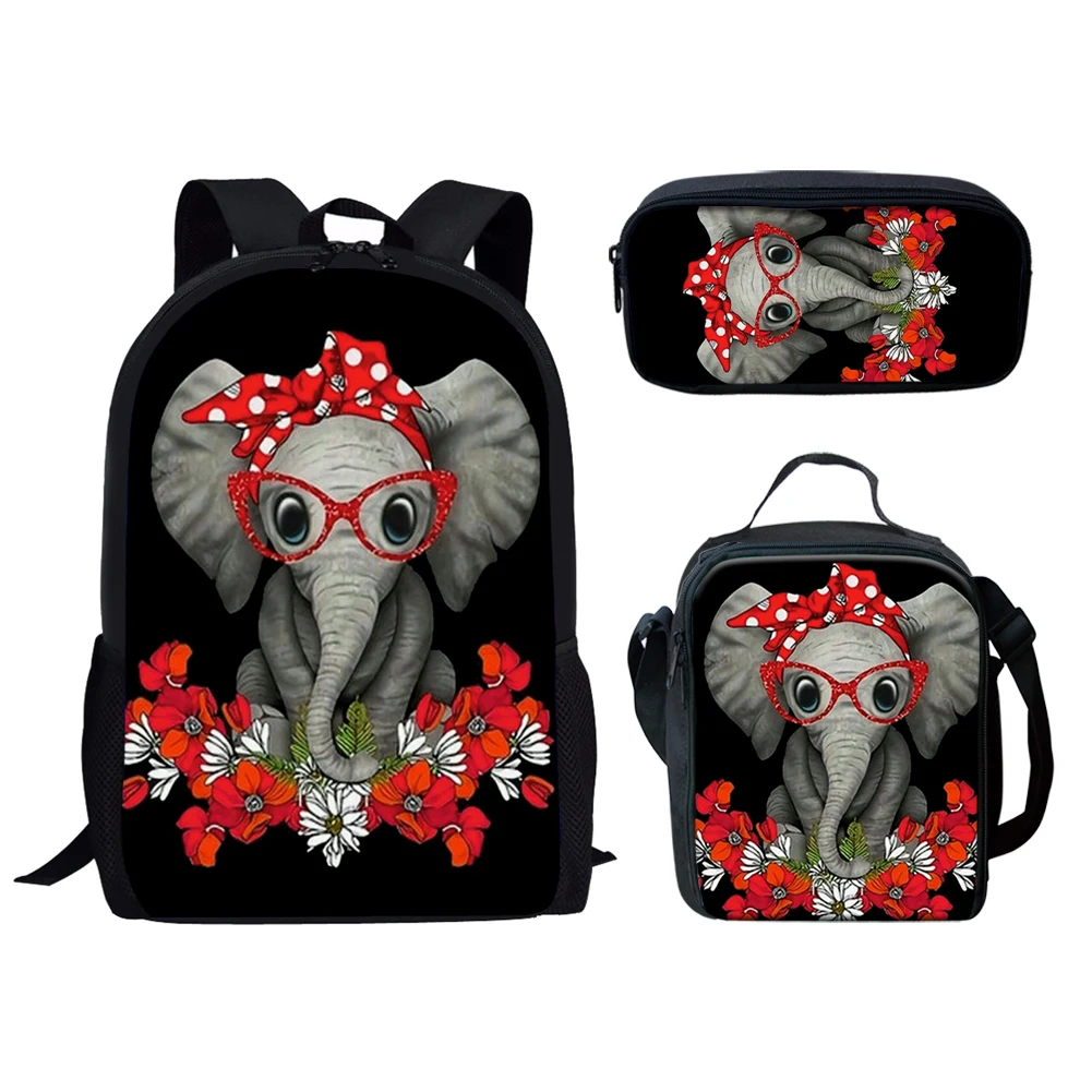 Popular Youthful Animal Elephant 3D Print 3pcs/Set Student Travel bags Laptop Daypack Backpack Lunch Bag Pencil Case