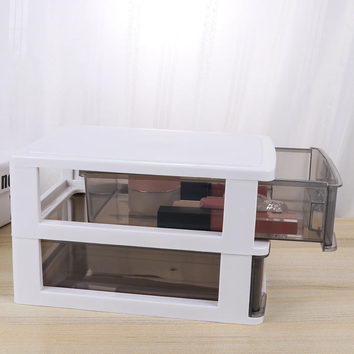 

Plastic Drawer Storage Box Two-Layer Transparent Black White Desktop Organizer For Office Study Room Sundries Holder