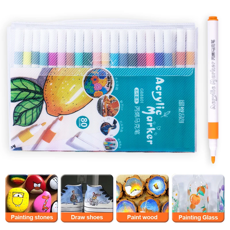 

12/24/36/48/60/80 цветов, акриловые ручки, маркеры для рисования по дереву, камня, холста, камня, стекла, металла, керамические поверхности, поделки своими руками