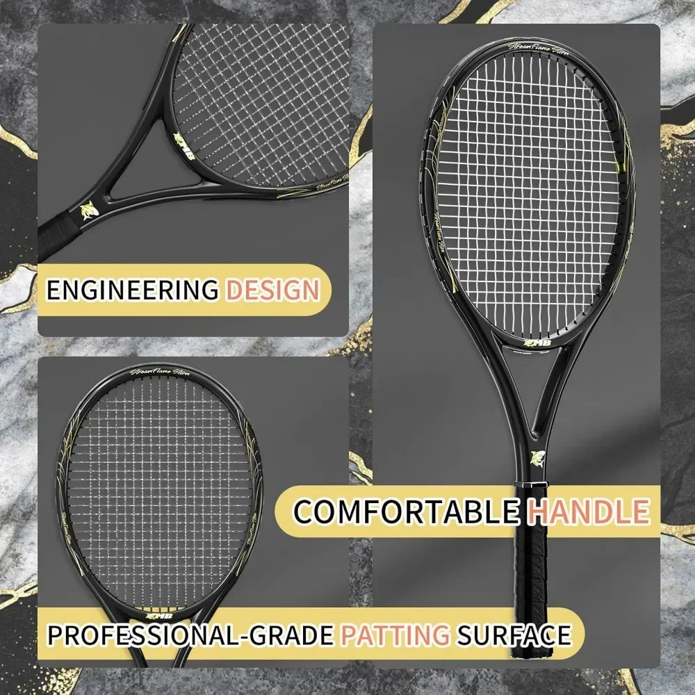 Raket tenis-Set hemat Super dengan tali, gagang nyaman, raket tenis 27 "untuk dewasa, termasuk 3 bola tenis,