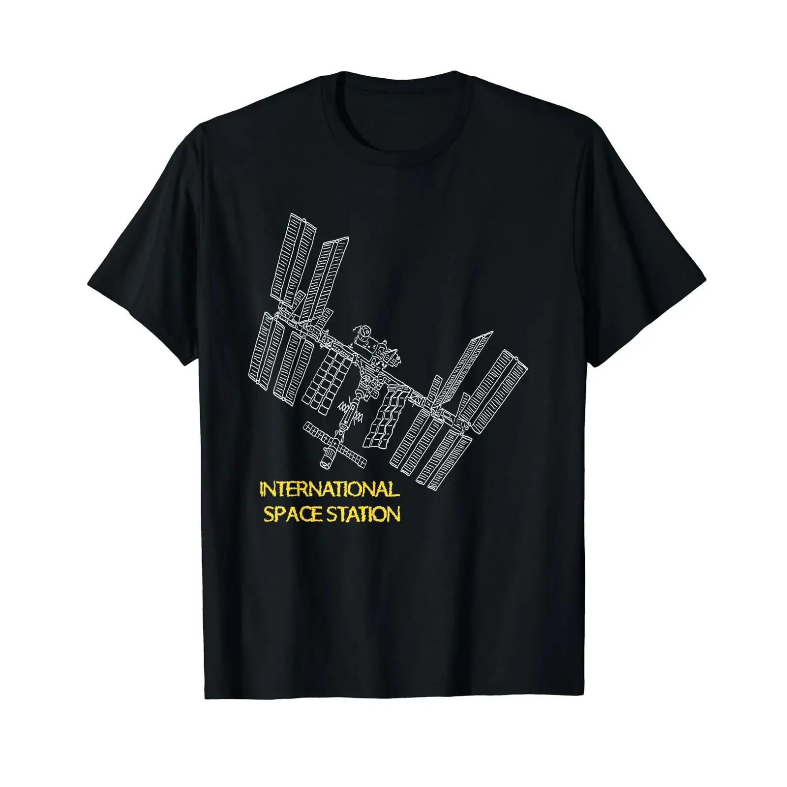 International Space Station Satellite Hand Drawn T Shirt vintage Washed designer clothes Slightly Stretched streetwear