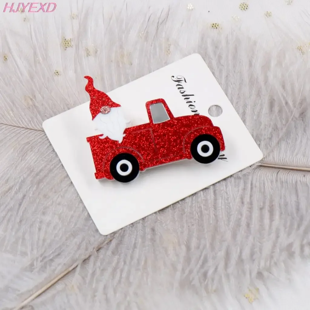 Chirstmas Red Car Glitter Tree Acrylic Brooch Safety Pin