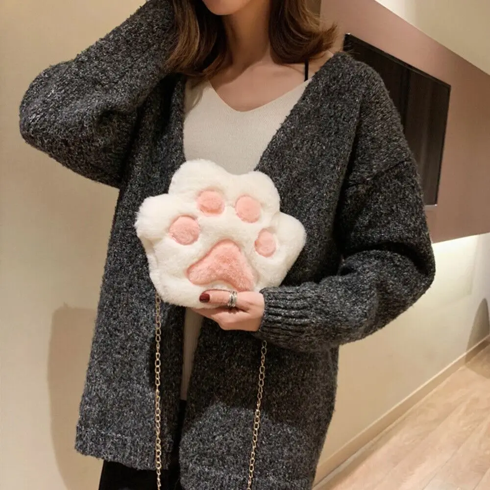 أزياء القطيفة الحلو القط باو الدببة القطيفة حقيبة الكتف سلسلة حقيبة رسول