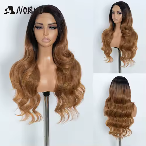 Noble 13x4 Lace Front Wig Synthetic 28 inch Long wavy ombre blonde Wigs For Women Ombre Lace Front Wig Synthetic Lace Front Wig - Image 16