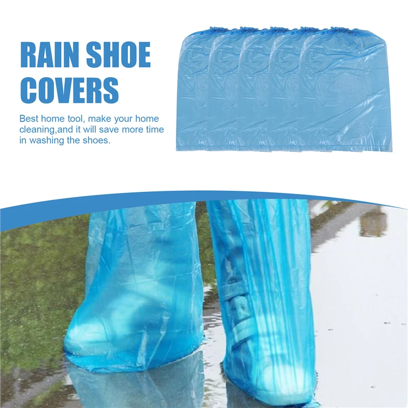 

【SEE】10 Pairs Waterproof Thick Plastic Disposable Rain Shoe Covers High-Top Anti-Slip For Women Men