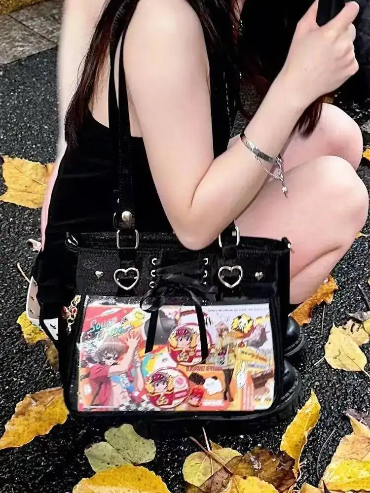 Bloom Transparent Ribbon Bow White Ita Bag Women Haruku Aesthetic Large Capacity Shoulder Bags Lady Versatile Satin Handbag