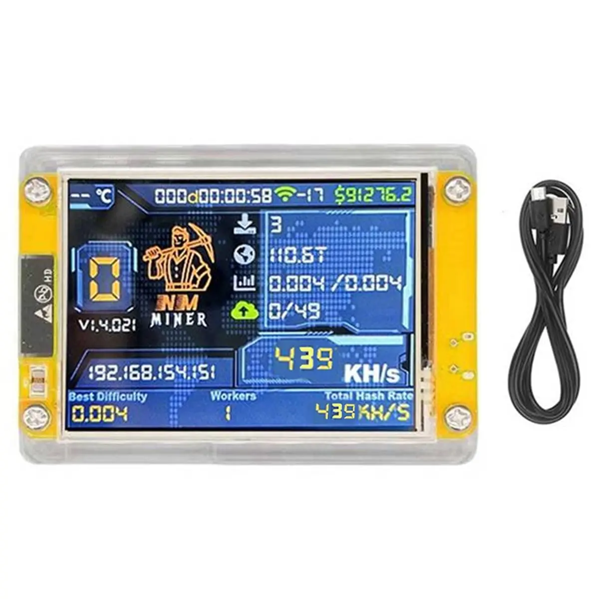 

439KH/S NMMiner NerdMiner Bitcoin Crypto Solo Miner 2,8-дюймовый интеллектуальный дисплей NerdMiner Модернизированный 439KH/S Harshrate