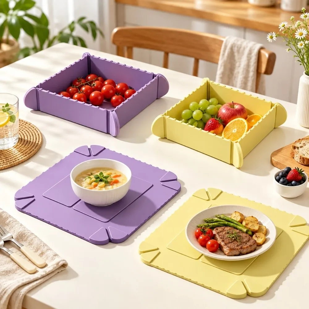 Silicone Heat Insulation Pad Stackable Anti-scald Foldable Camping Plates Multifunctional Non-slip Collapsible Snack Tray