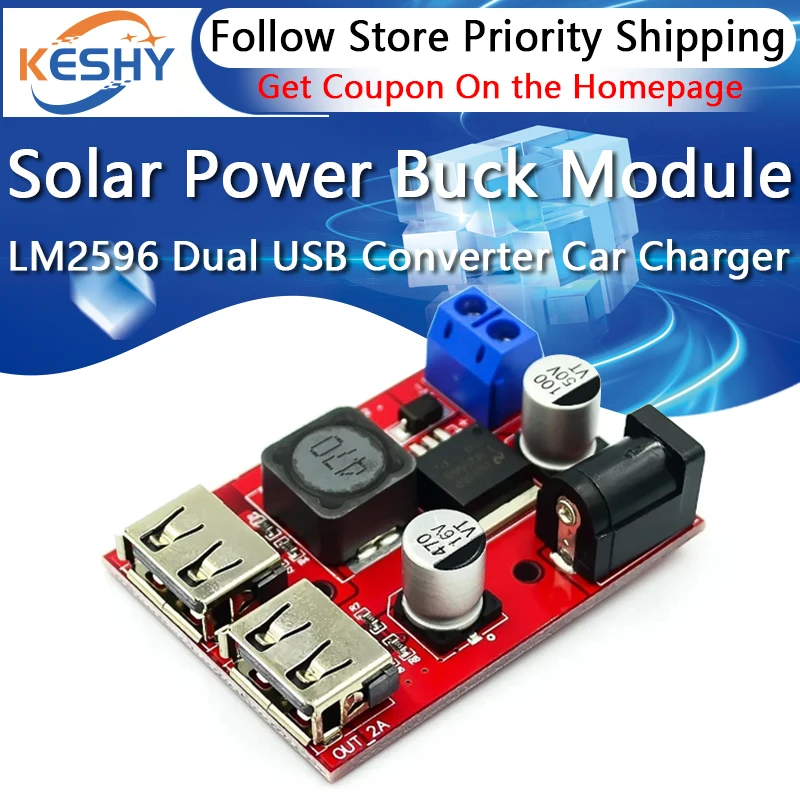 LM2596 LM2596S Dual USB DC-DC 9V 12V 24V 36V to 5V 3A Step Down Buck Converter Board Car Charger Solar Power Supply Module