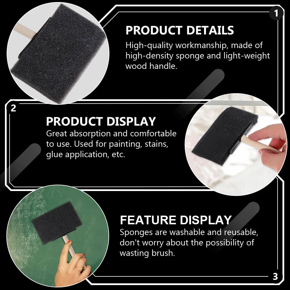 10 peças escova de esponja com cabo de madeira com tinta manchada para pincéis e esponjas