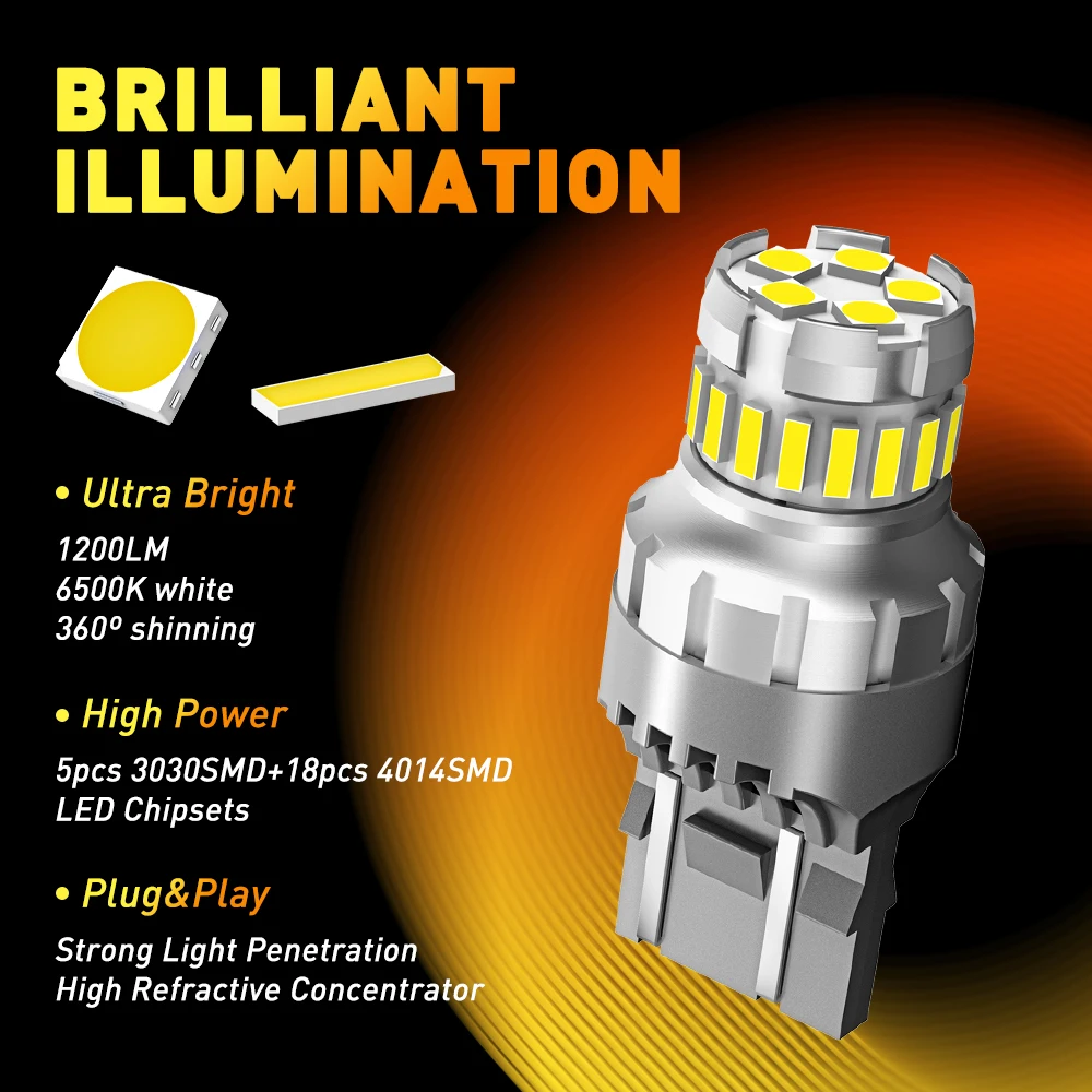 2Pcs T20 7443 LED Bulbs White DRL Parking Reversing Lights for Car Auto Lamp T20 7440 W21W W21/5W LED Bulb Canbus Error Free 12V