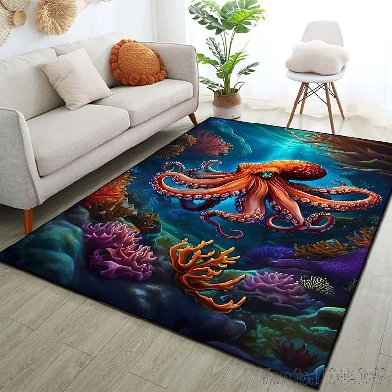 Tapis à motif artistique Octopus pour salon, chambre à coucher, décor de sol en polymères, tapis HOAnti-ald, canapé en polymères, décoration d'intérieur, zone lea