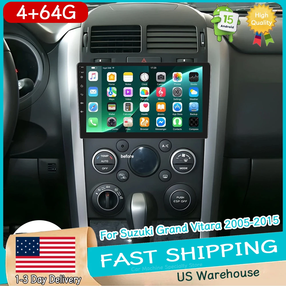 

9''Car Stereo Radio GPS Navigation Music Player for Suzuki Grand Vitara 2005-2015 Android15 Bluetooth with Carplay/Android Auto