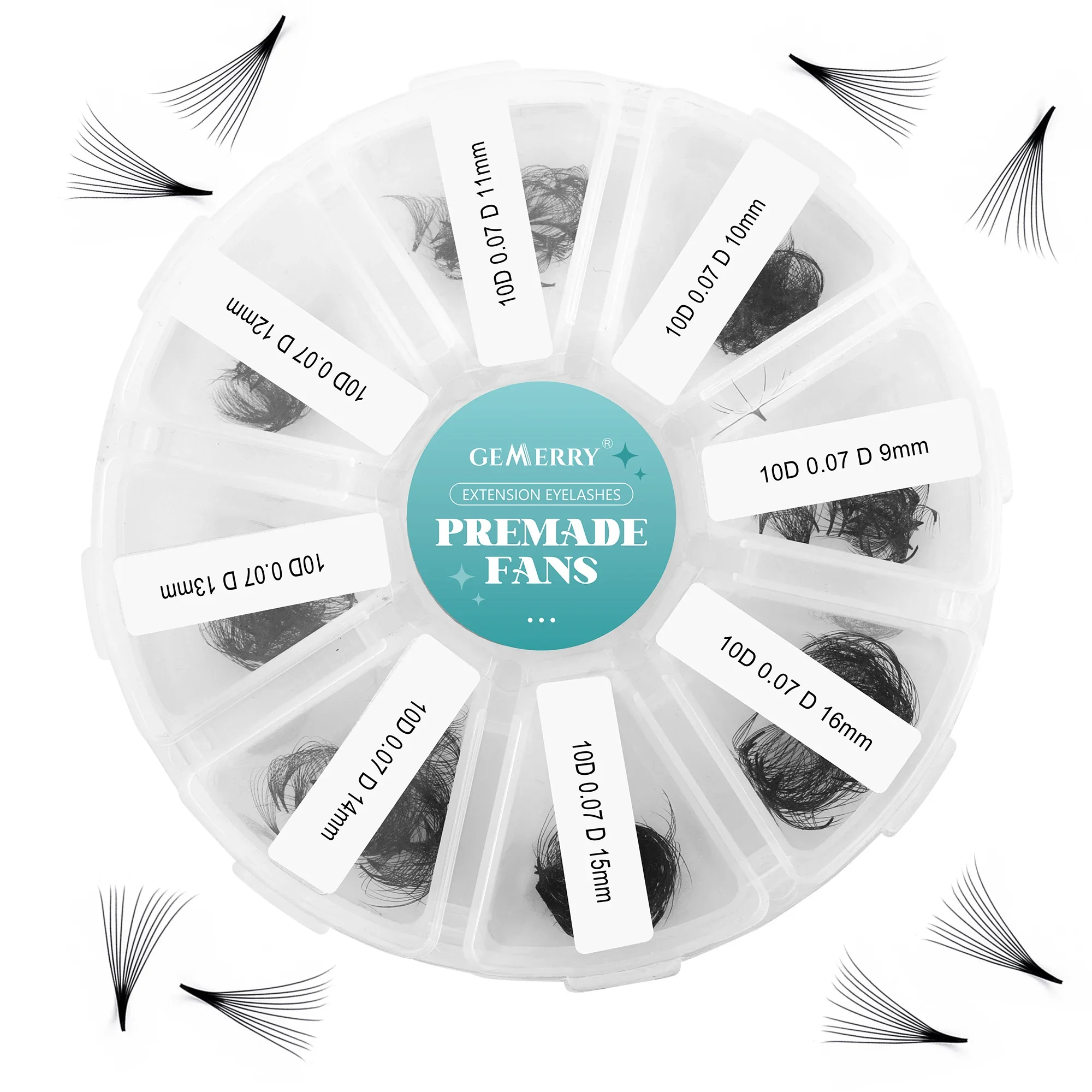 

Gemerry 8D/10D/12D/16D/20D Pre-Fanned Volume Eyelashes, Ready-to-Use lash Extension,8-15 mm, 500/1000Pcs Premade Russian Fans