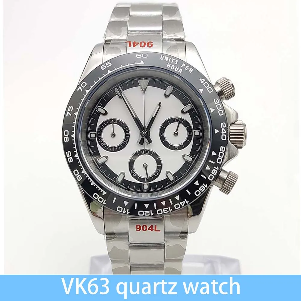 

Men's VK63 quartz business sports watch, stainless steel water-resistant case with folding buckle strap, sapphire glass