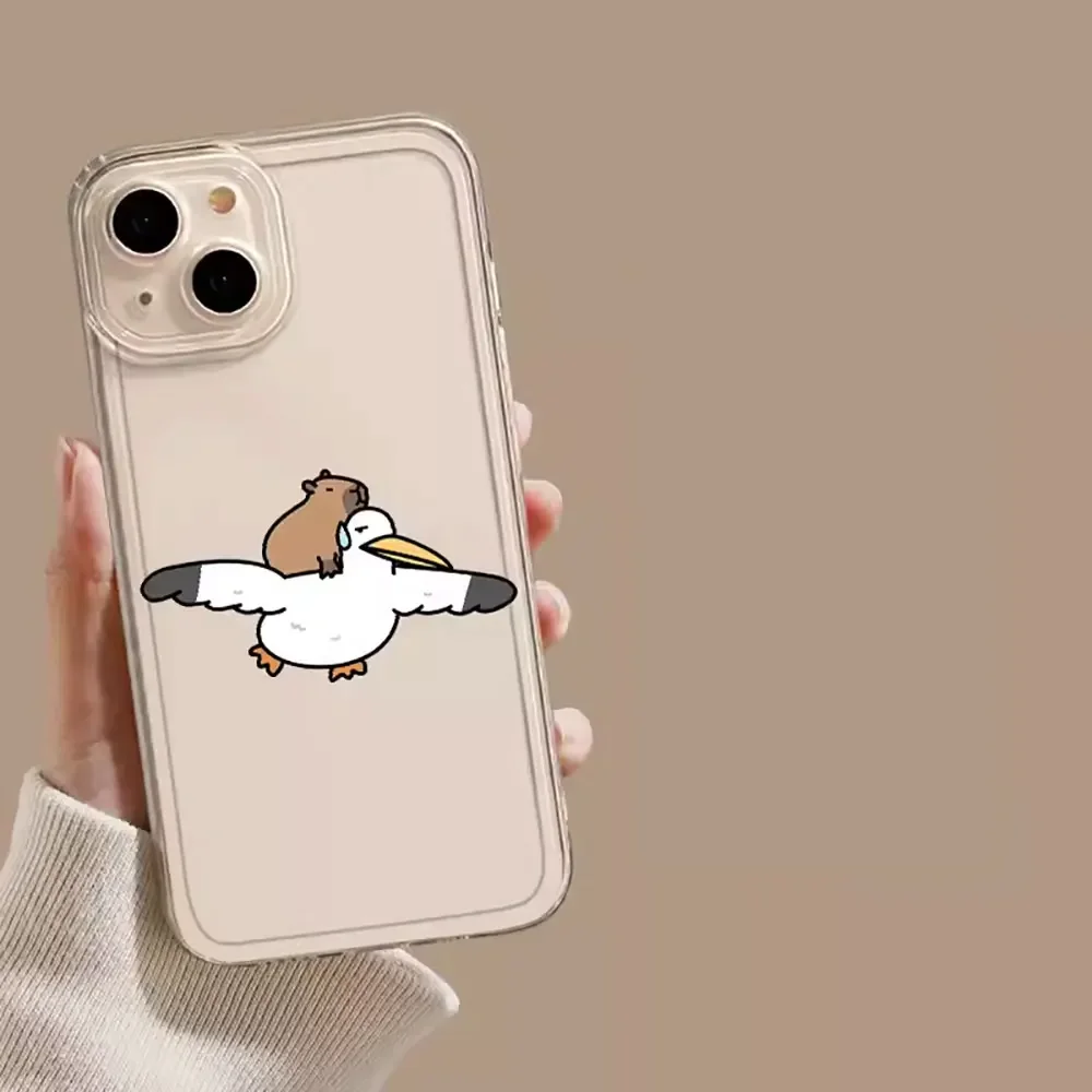 Cute Animal Capybara Phone Case for iPhone 15 14 13 12 11 Pro Max Mini X XS XR SE 7 8 Plus Shockproof Transparent Shell Fundas