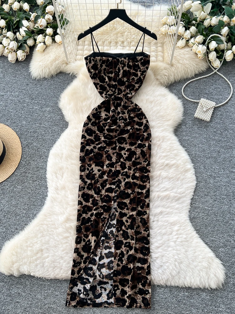 مثير ليوبارد طباعة Bodycon الدكتور المرأة الصيف Faion عالية الخصر ألف خط تنورة ضيقة تناسب التخسيس العصرية Strapl طويلة Dr