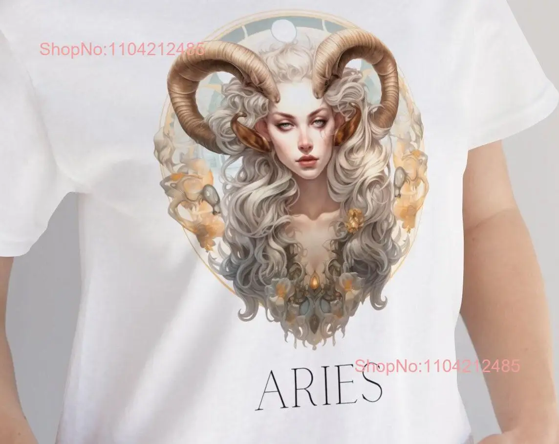 Aries Sun White T Shirt Pop Inspired Zodiac Art in Light Beige and Silver long or short sleeves