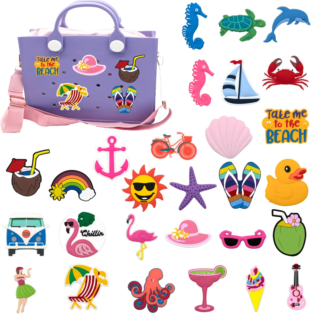 Fashionable Casual Summer Bag Charms and Accessories, Seahorse Turtle Charms for Handbags, Rainbow Sun Tote Bag Decorations