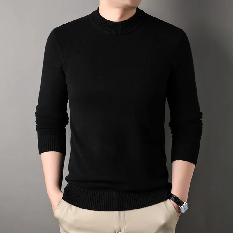 

100% Pure Wool Sweater for Men Thickened Half-High Collar Commuter's All-Matching Base Cardigan Men