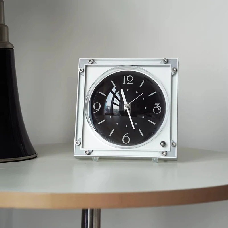 

Black Creativity Decor Desk Clock Retro Living Room Metal Aluminum Plate Mute Number Clock Watch Bedroom Wall Clock Room Decor