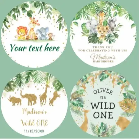 

Custom Thank You Sticker Personalized Name Text Animal Jungle Birthday Wild One Safari Baby Shower Baptism Birthday Party Label