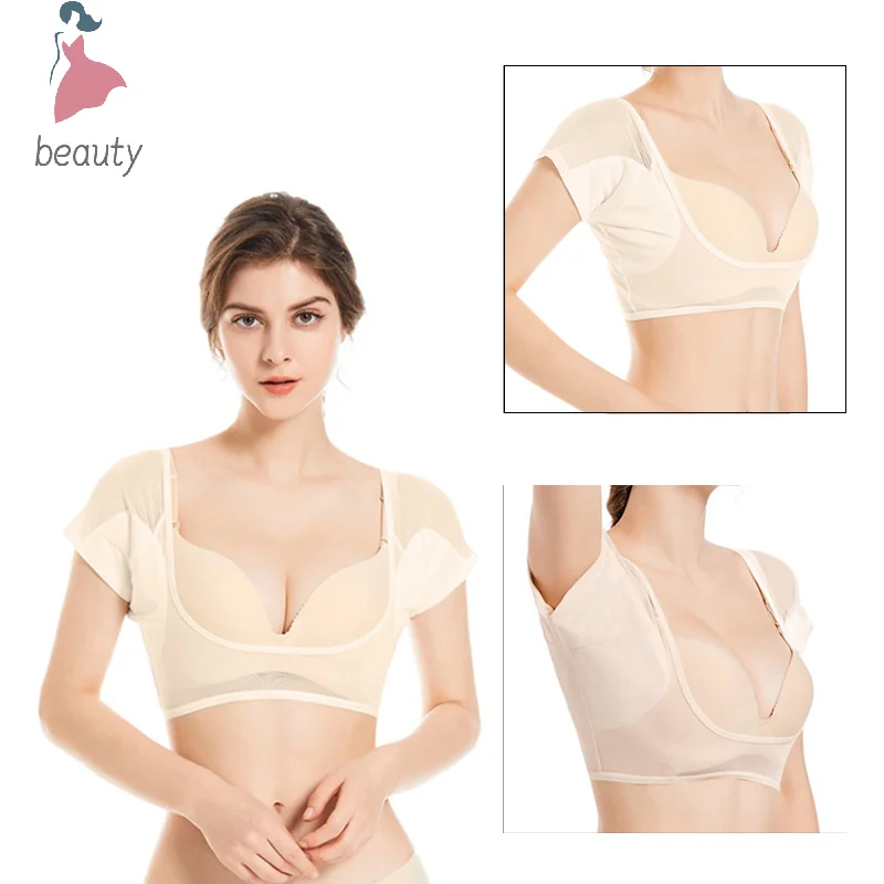 Coussretours de sueur en forme de T-shirt pour femme, respirant, réutilisable, lavable, en maille, sous les ati elles, absorbant le parfum, anti-transpiration, été