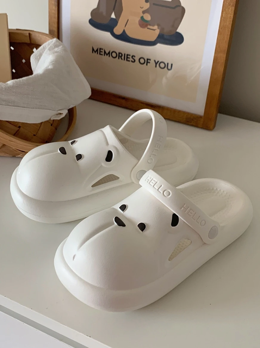 

Милые женские летние уличные сандалии с принтом медвежьей головы, нескользящие, водонепроницаемые, для пар, пляжные, в корейском стиле, на низком каблуке