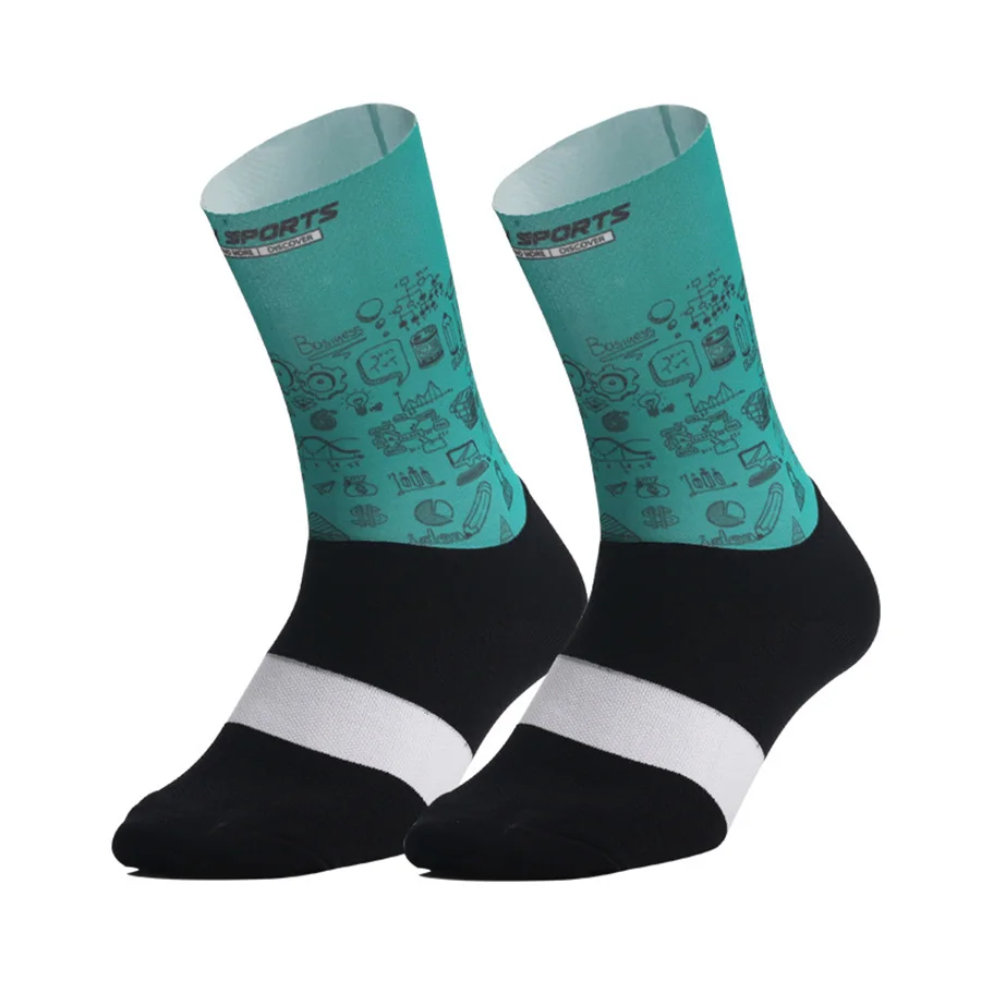 Chaussettes de cyclisme mi-longues pour hommes et femmes, chaussettes de sport imprimées, respirantes, absorbant la transpiration, été