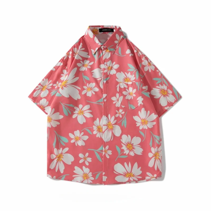 Summer Men's Retro Hawaiian Vacation Travel Short Sleeve Floral Shirt Casual Loose Fit Handsome Beach Half Sleeve Printed Shirt