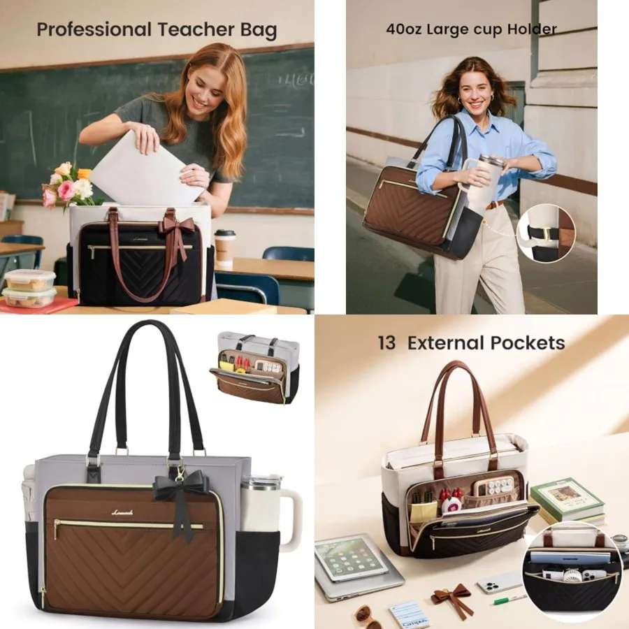 

Laptop Tote Bag for Women, Work Bag for Nurse with Large Cup Holder, Nurse Diaper Bag for Travel, Computer Women's handbags for