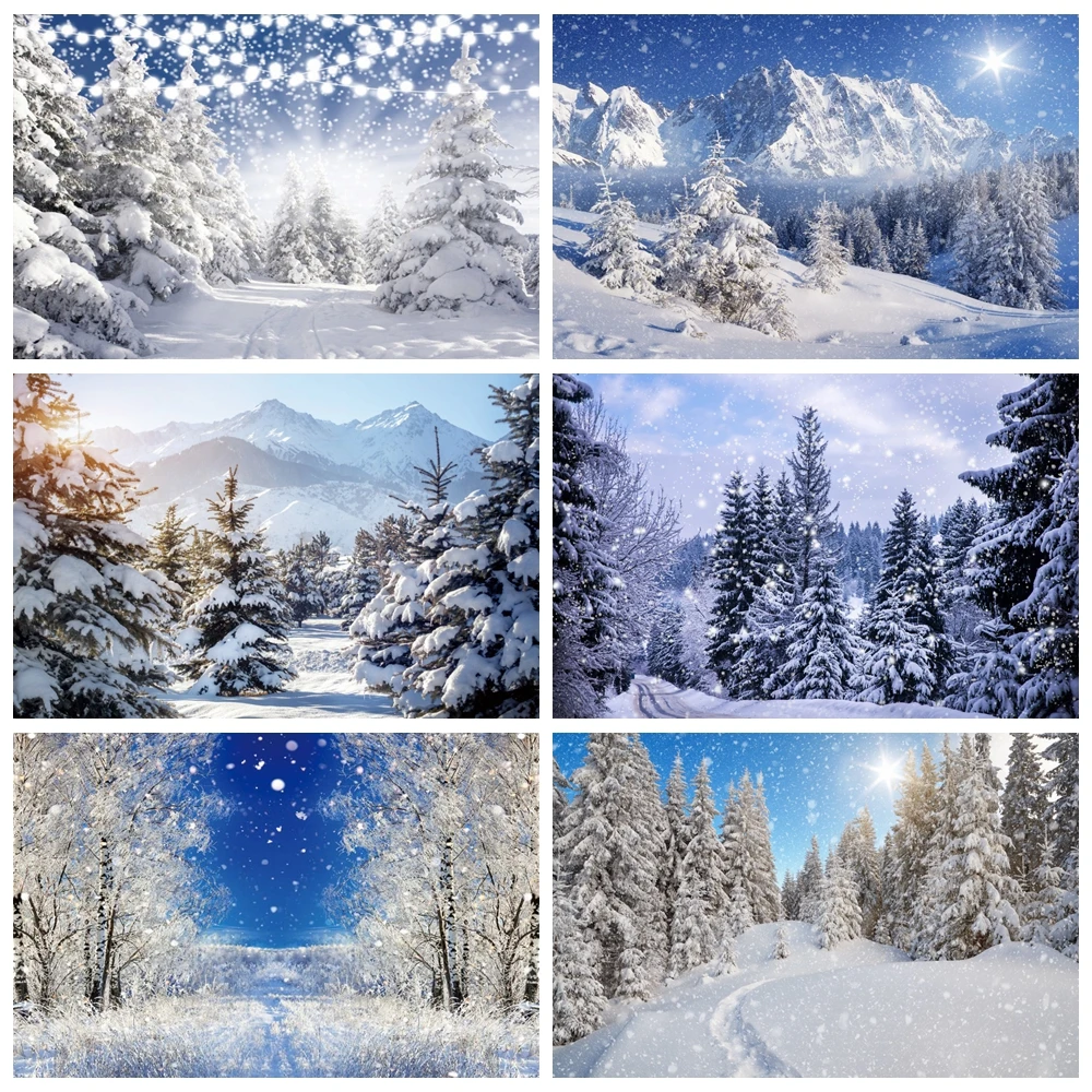 

Christmas Winter Snow Scene Photography Backdrop Forest Mountain Snowflake Natural Landscape Portrait Background Photo Studio