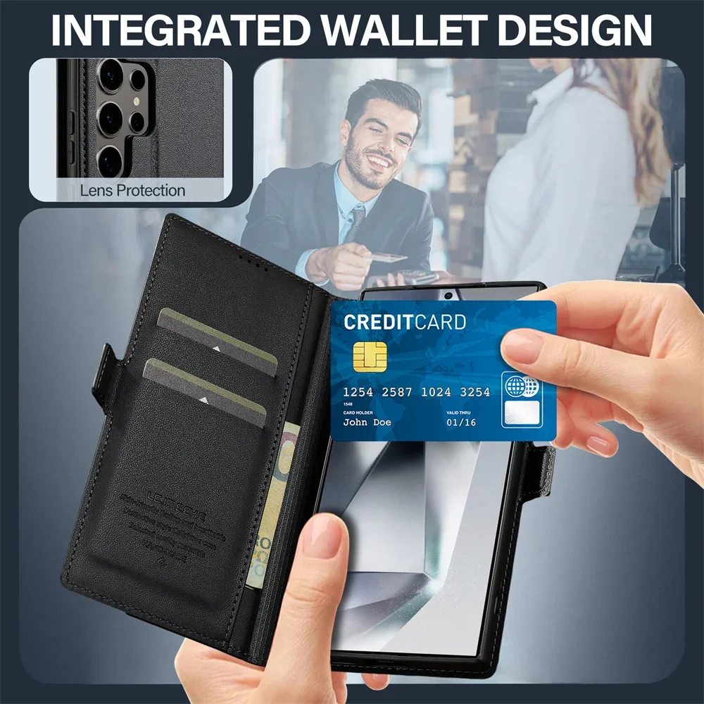 Leather Card Holder Wallet Flip Case For Samsung Galaxy S25 Ultra S24 FE S21 S20 S23 S22 + Plus A55 A54 A53 A35 A16 A15 A14 5G