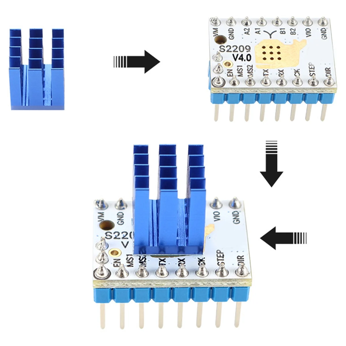 ABXHA TMC2209 V4.0 스테퍼 모터 드라이버 3D 프린터용 조용한 작동, 방열판 포함 5.5-28V 2.8A, 향상된 마이크로스텝