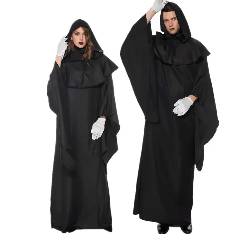 Medieval Halloween Christian Friar Cosplay Costumes Wizard Witch Hooded Robes Dress Outfits