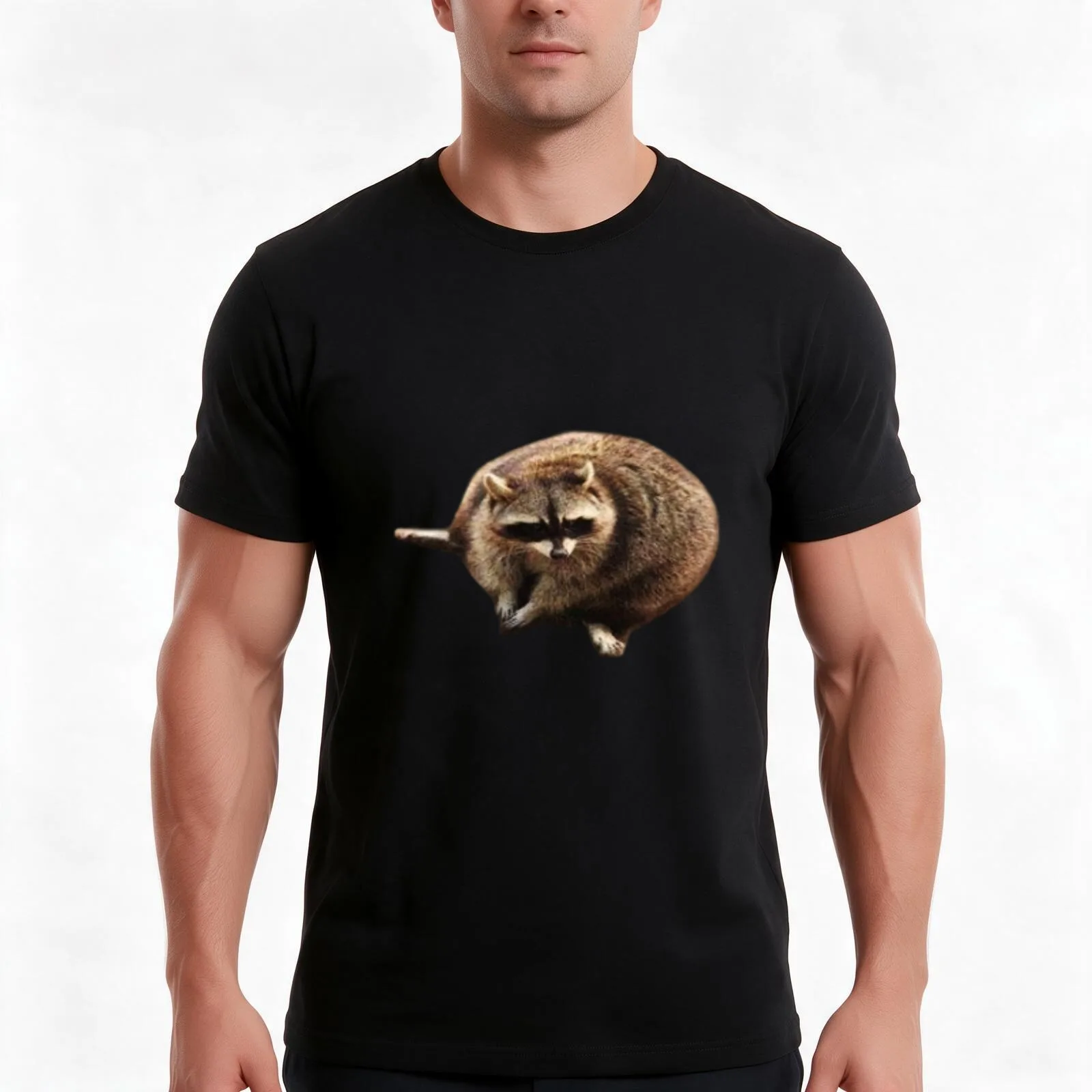 fat raccoon T-Shirt, Summer Casual Cotton Tee, Oversized Streetwear Tops, Vintage Graphic Print, Loose Fit Short Sleeve