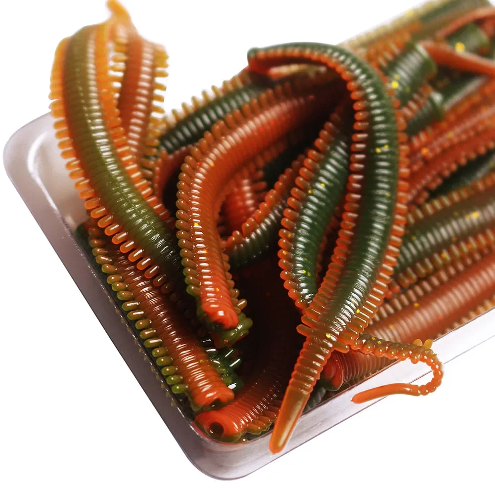 10pcs Simulation Sand Silkworm Fishing Lure Sea ​​Earthworm Float False Bait 8X0.5cm TPR Earthworm Red Worm Baits