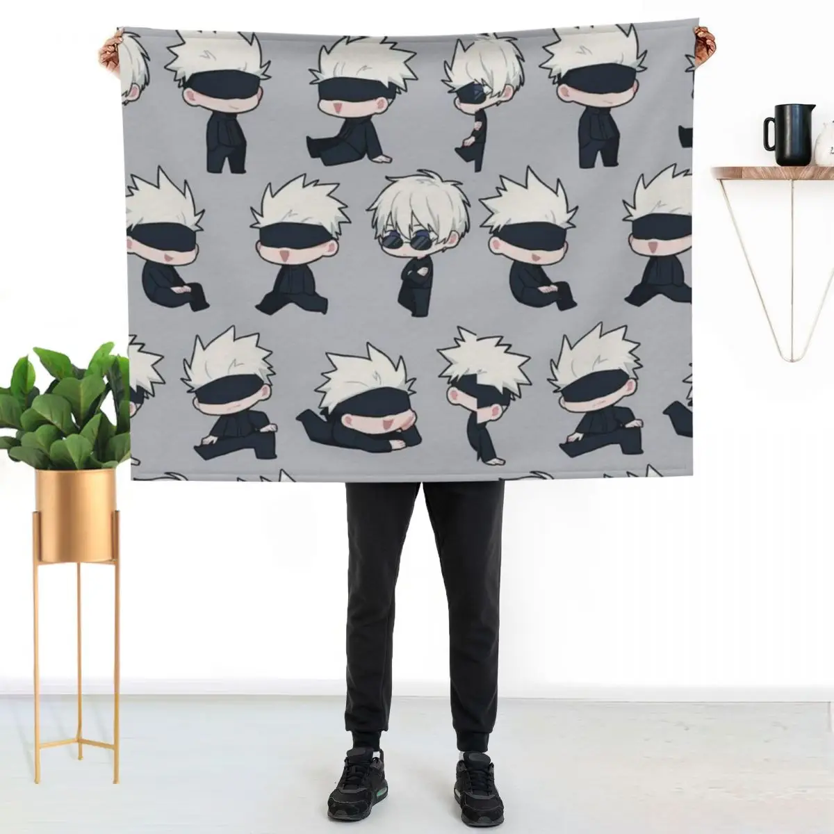 gojo sensei Throw Blanket manga Cute Plaid Personalized Gift Soft Big Large Soft Beds Blankets