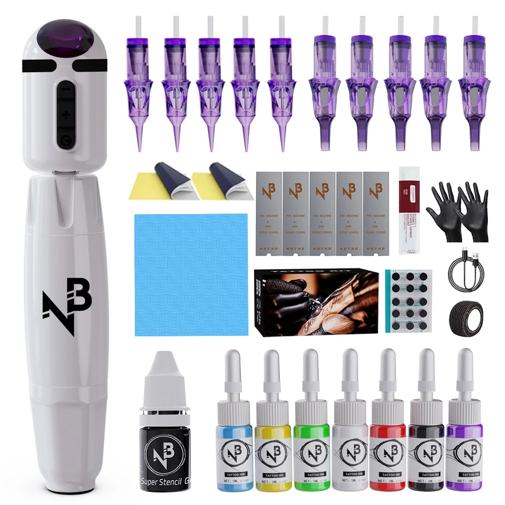 

Набор ручек для татуировки — ручка для татуировки белого эльфа с 10 иглами для татуировки, 8 цветов чернил, набор тату-машинки с беспроводным источником питания для татуировки и профессиональными принадлежностями для татуировки, набор тату-пистолетов для 