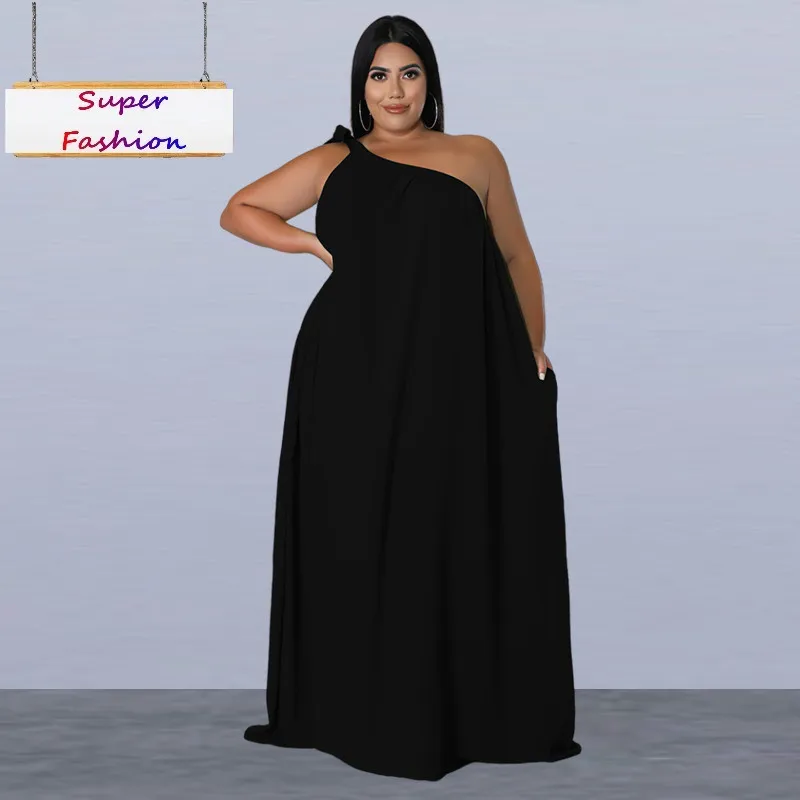 

L-4XL Summer Plus Size Long Dresses One Shoulder Strap Sleeveless Loose Casual 2022 Women Clothing Wholesale Dropshipping