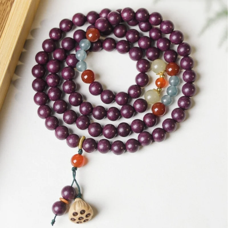 Purple Bead Bracelet for Men and Women, Buddhist Prayer Beads, Handmade Ornament with Ancient Fragrance Retention